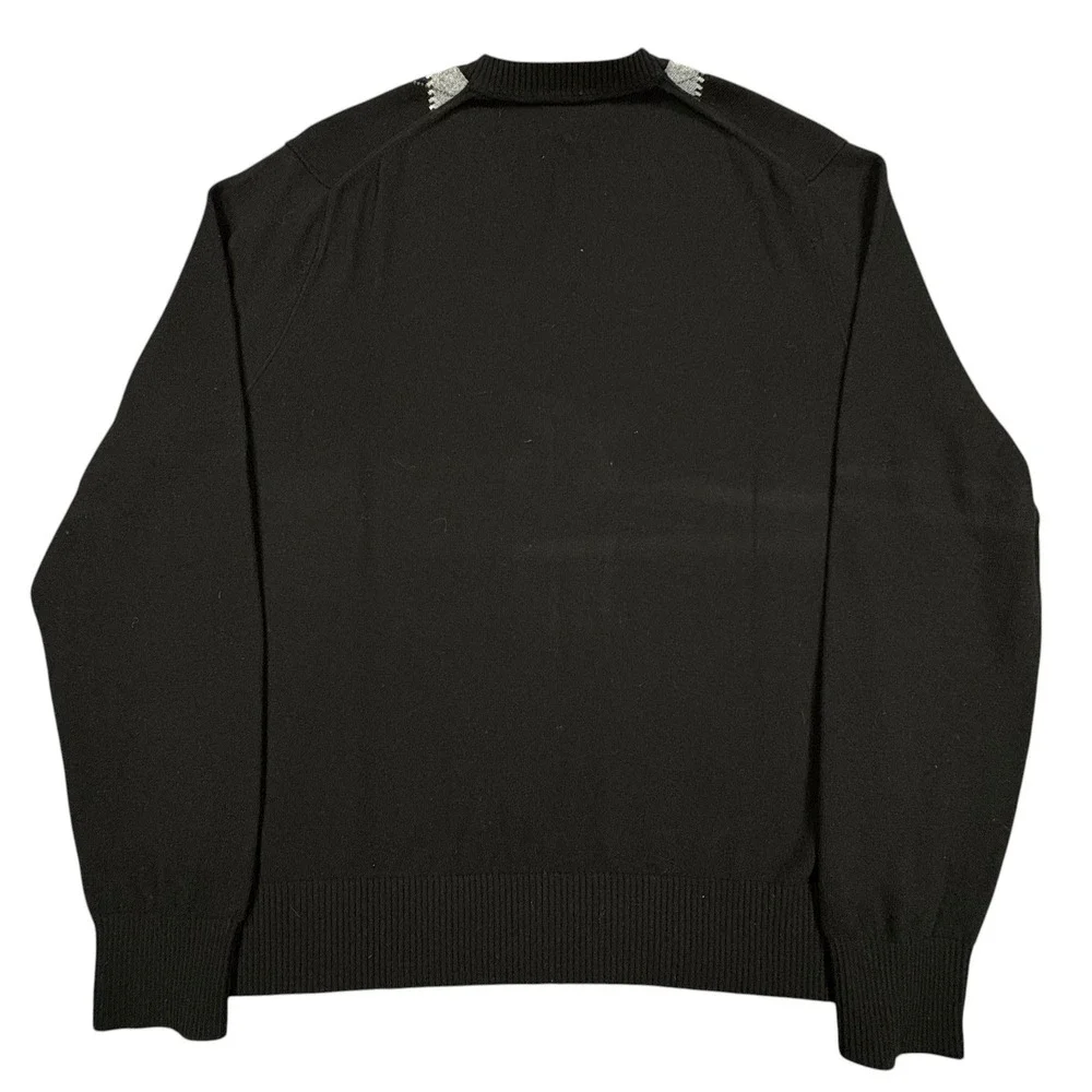 Banana Republic Cashmere Blend Sweater Mens L Black Argyle V-Neck Y2K Academia